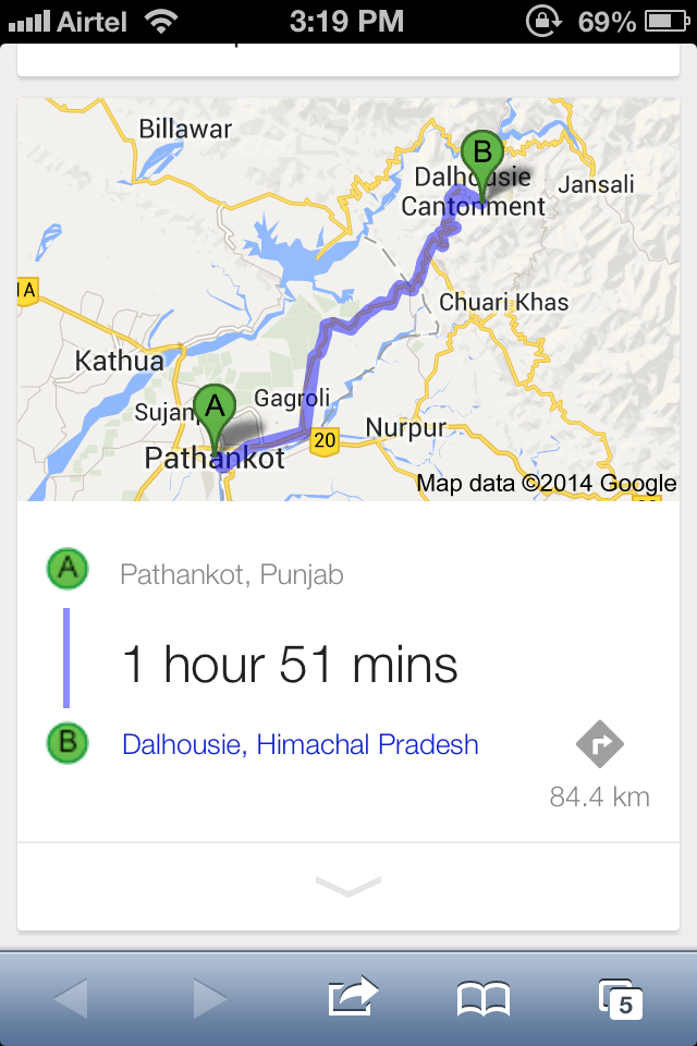 Pathankot to Dalhousie distance